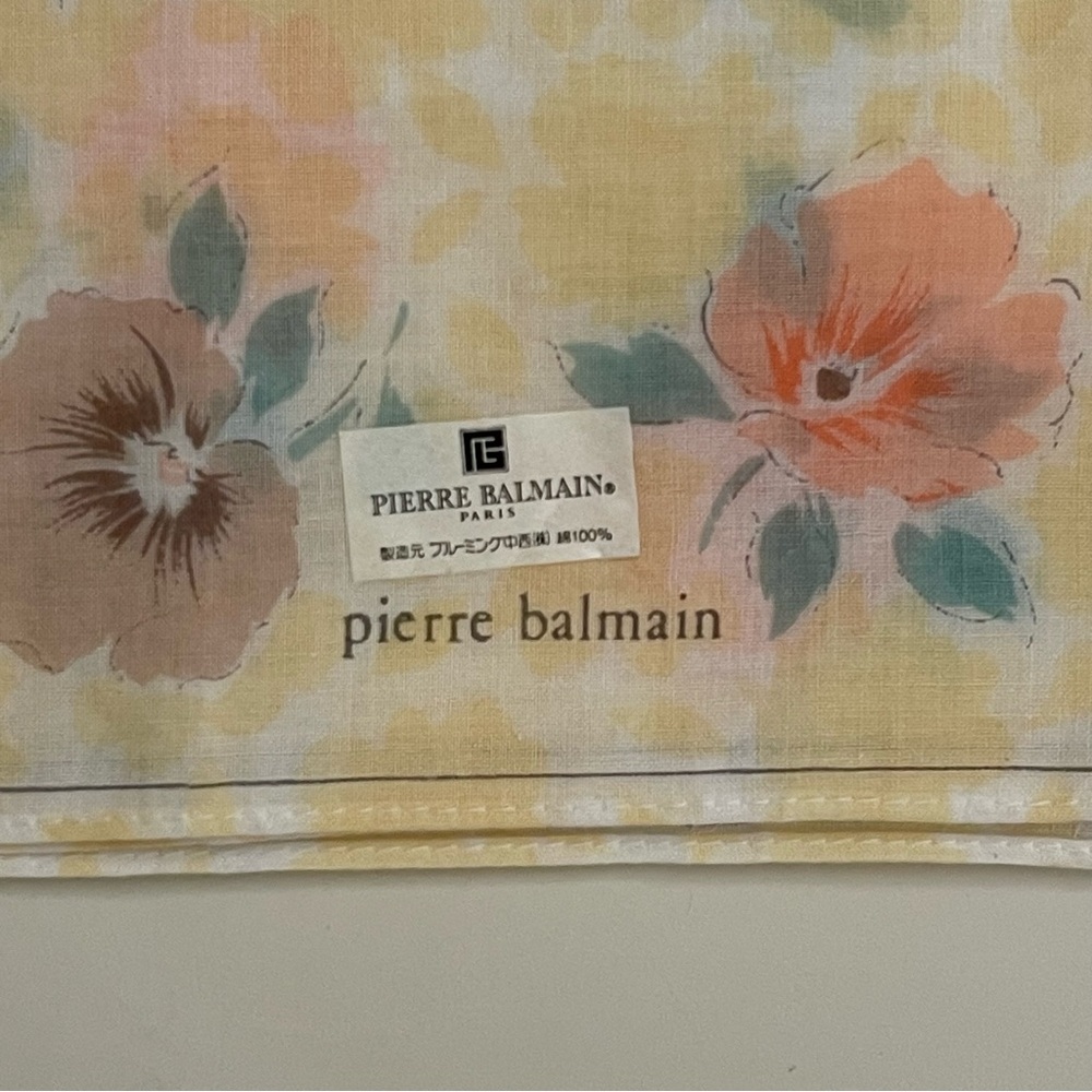 Authentic Pierre Balmain Paris Floral Pocket Square Handkerchief 16"